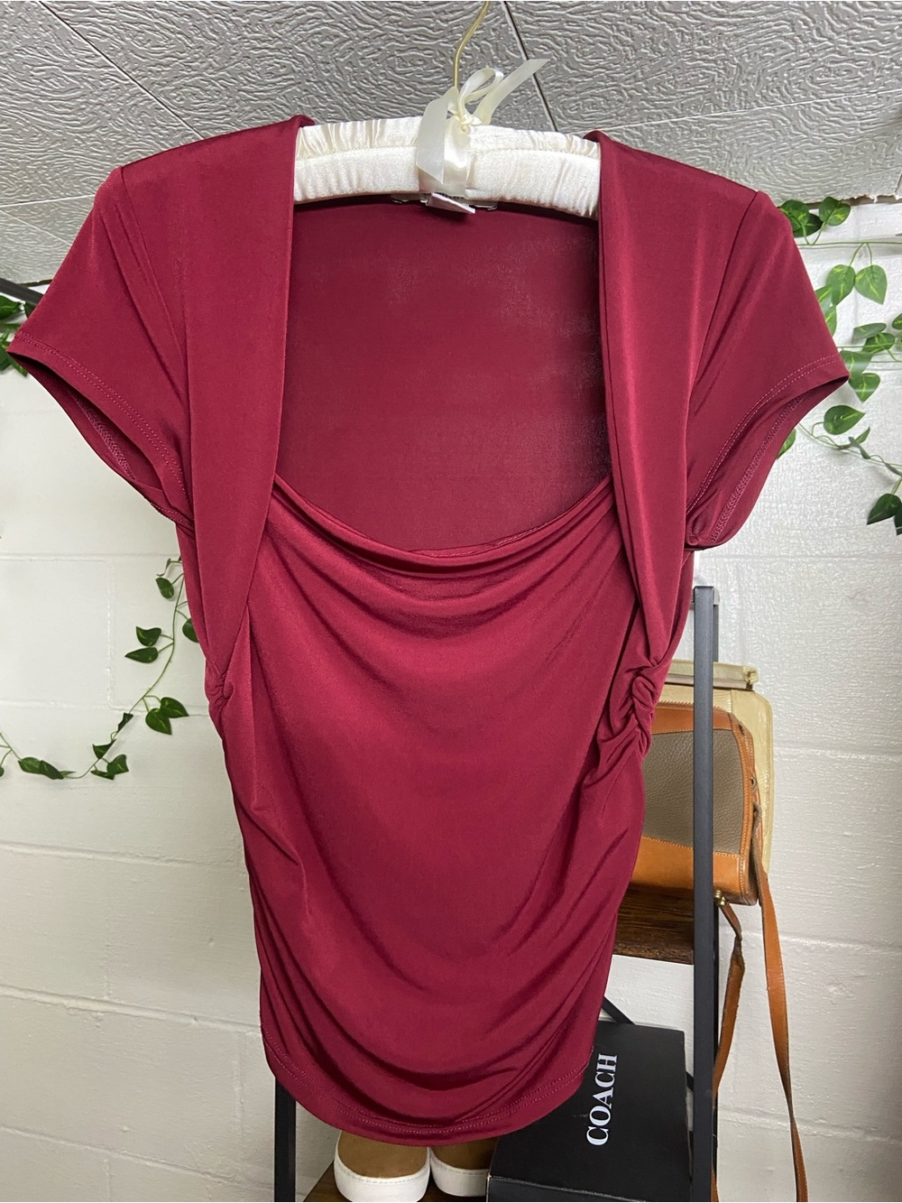 Urban Outfitters Draped Burgundy Short Sleeve Top